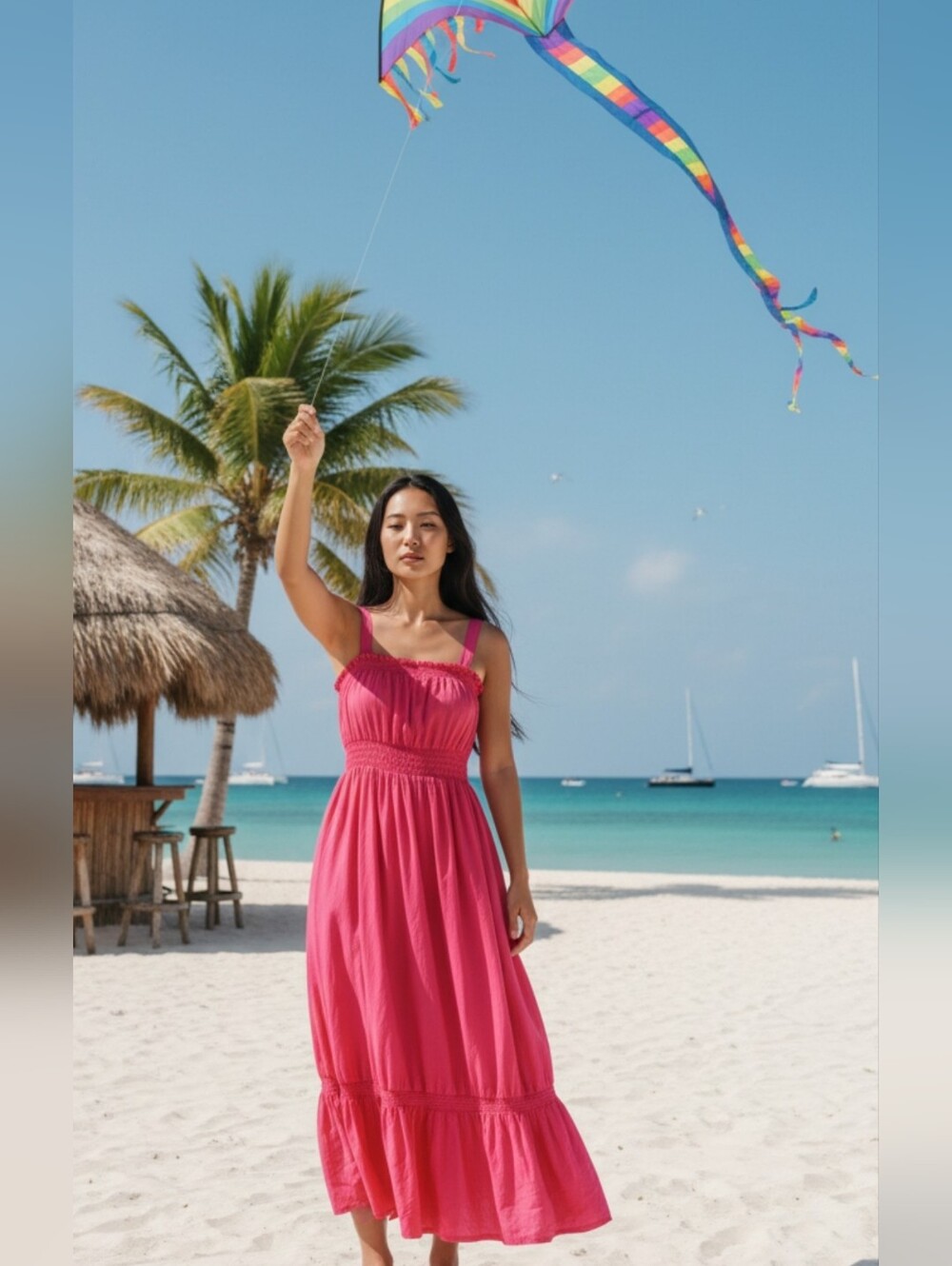 New Anthropologie Daily Practice Bright Pink Maxi Water Resistant Sundress